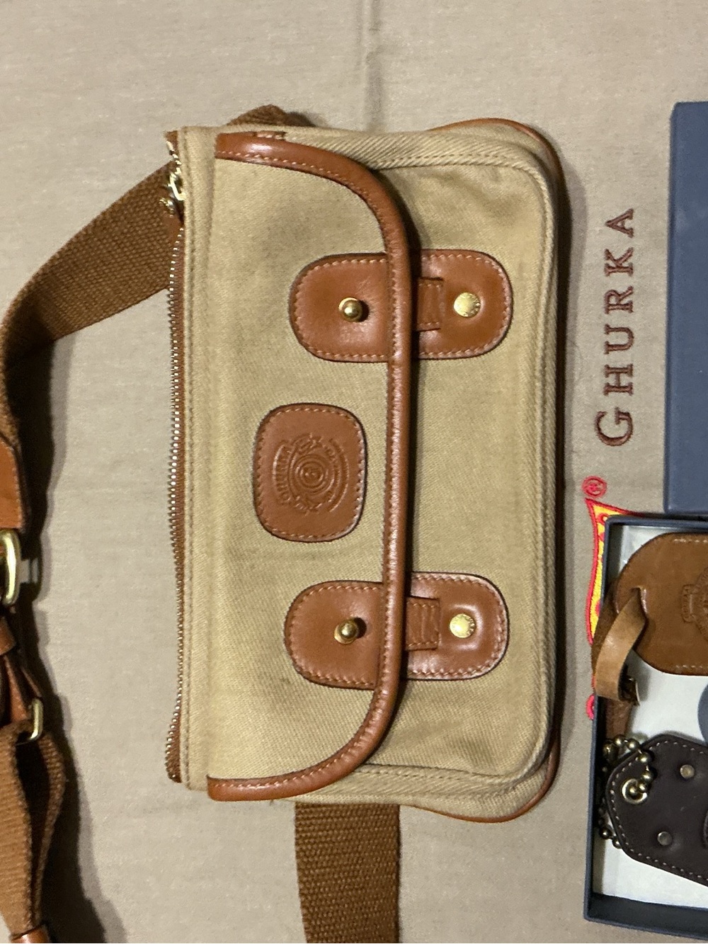 Ghurka Tan Canvas with Brown Leather Trim Belt Bag